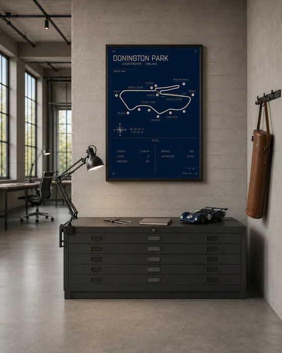Donington Park circuit poster — Blueprint edition