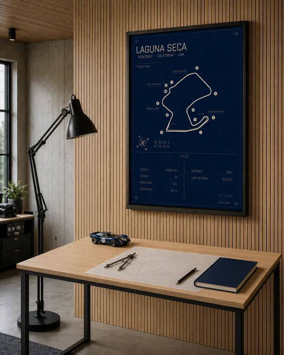Laguna Seca circuit poster — Blueprint edition