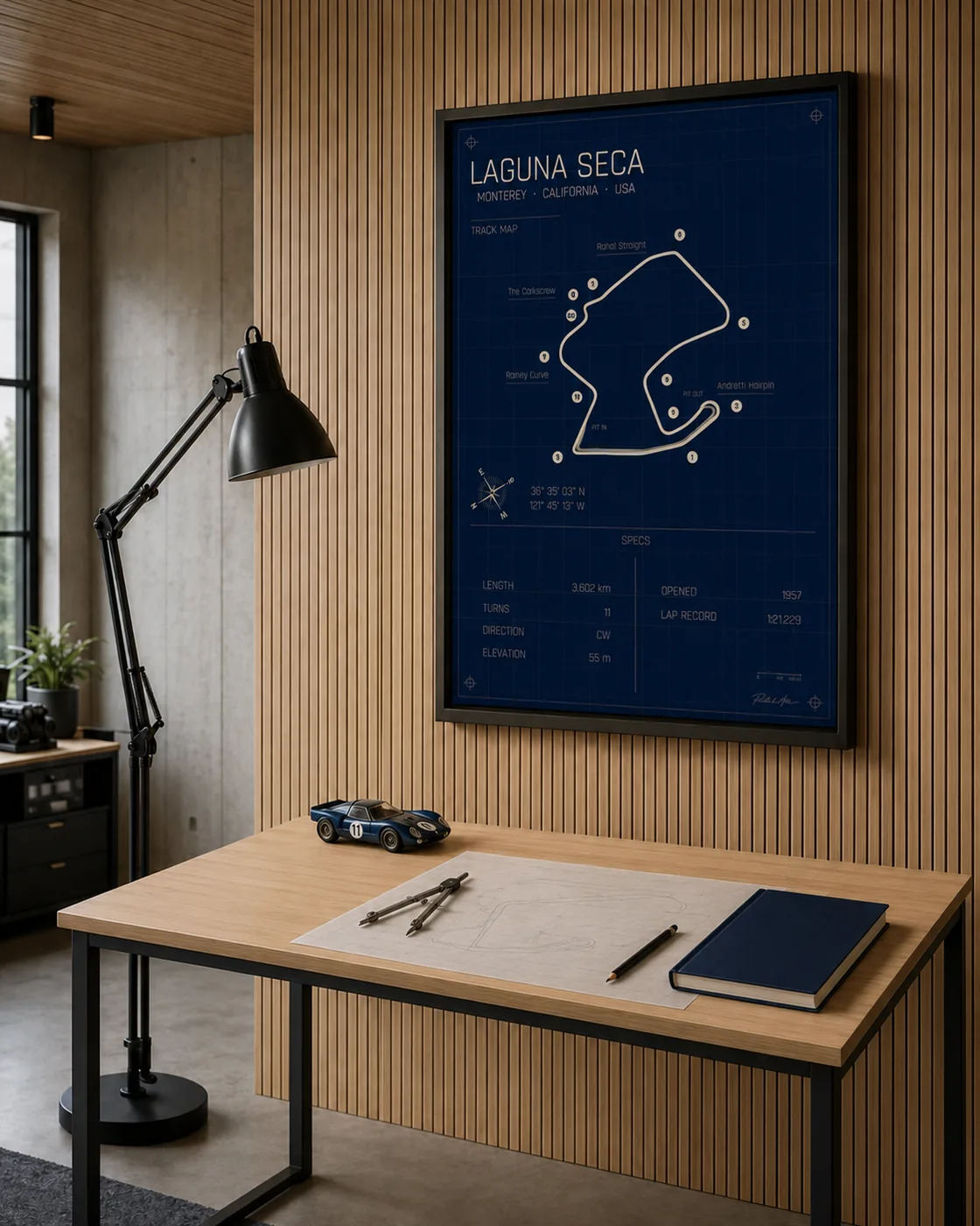 Laguna Seca circuit poster — Blueprint edition