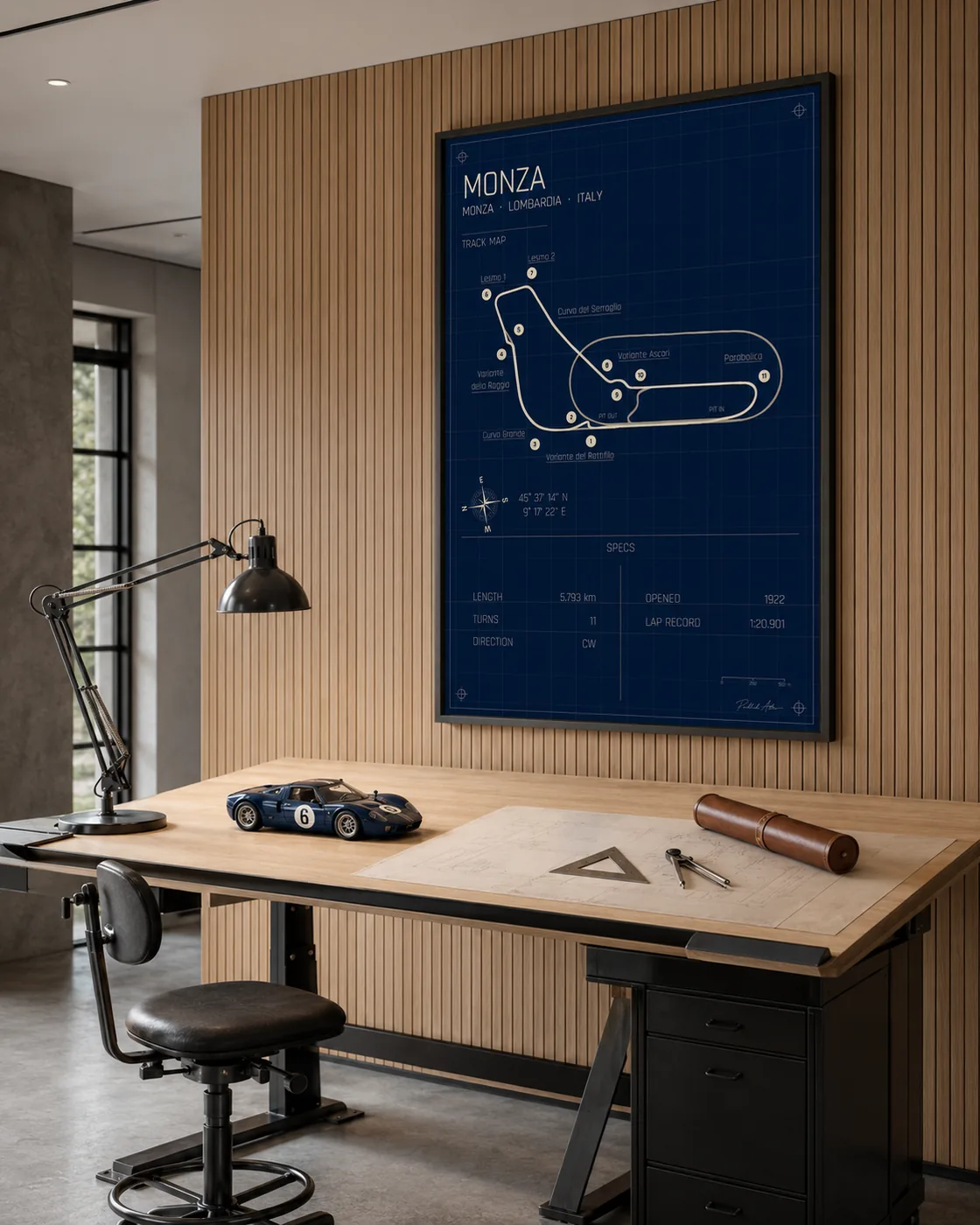 Monza circuit poster — Blueprint edition