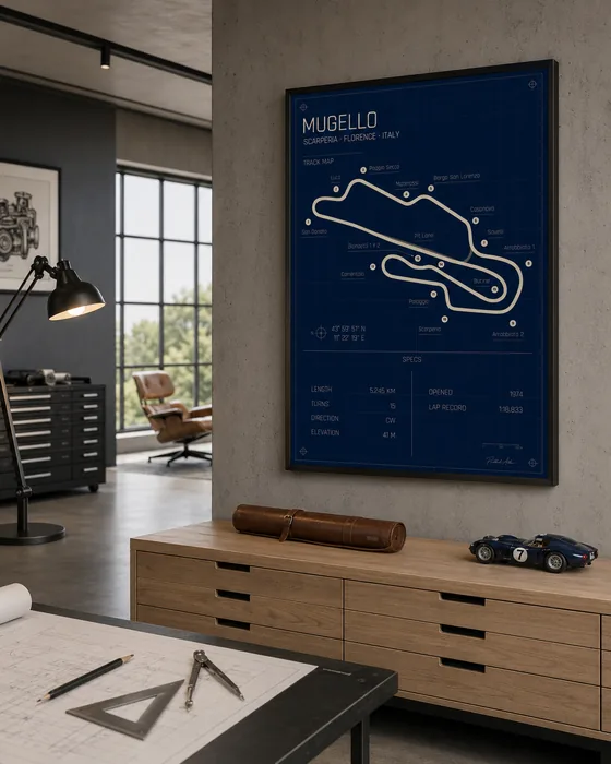 Mugello circuit poster — Blueprint edition
