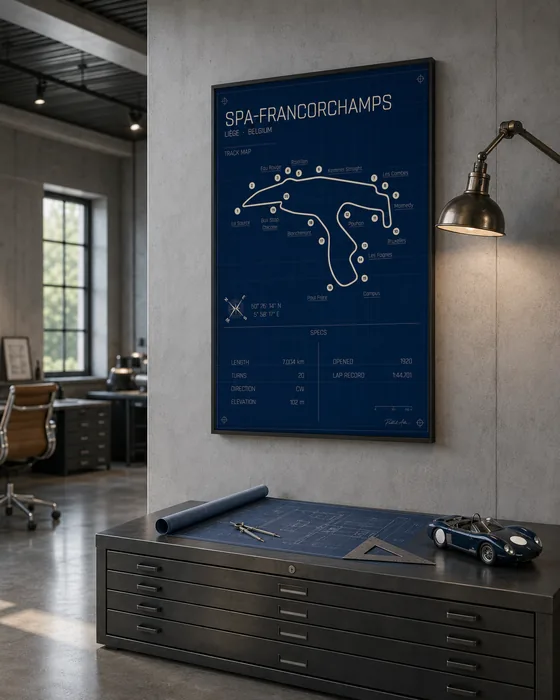 Spa-Francorchamps circuit poster — Blueprint edition