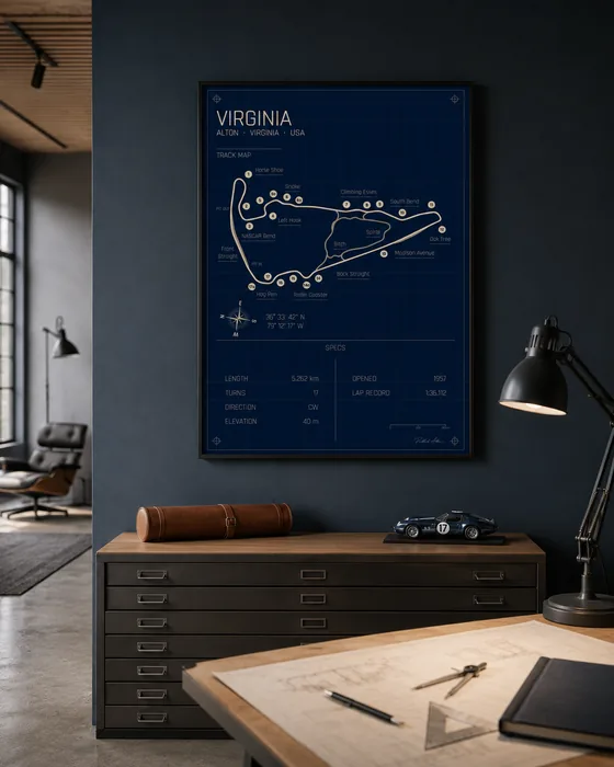 Virginia International Raceway circuit poster — Blueprint edition