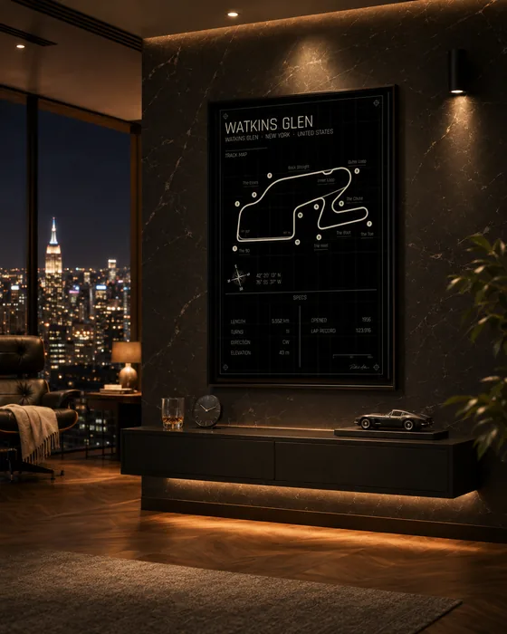 Watkins Glen circuit poster — Midnight edition
